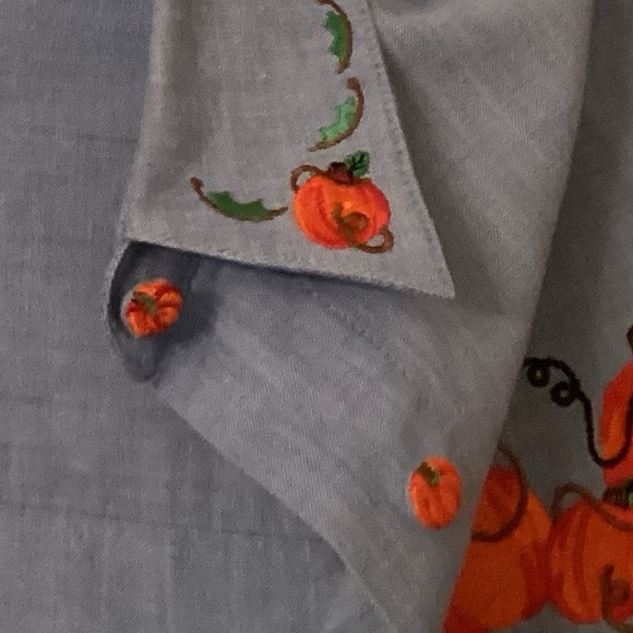 Vintage 90s/Y2K Fall Themed Embroidered Chambray Shirt - Picture 2 of 4